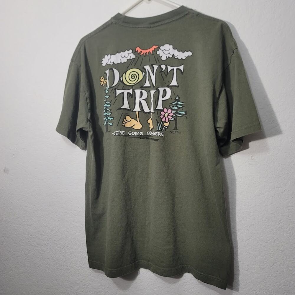 Neff Mens Green Don't Trip Short Sleeve T-Shirt Size Large Mushroom Psychedelic